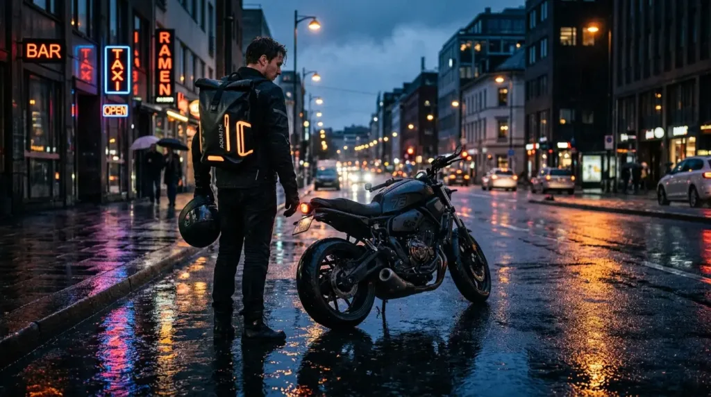 Sac à dos étanche ordinateur pour moto sous la pluie en ville