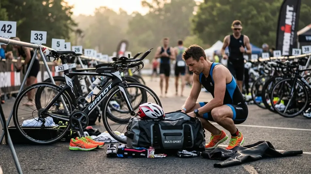 Sac de sport étanche triathlon en zone de transition
